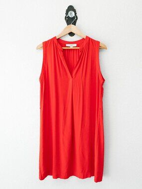 LOFT Sleeveless Dress L Red Split Neck Shift Dress Minimalist Career Casual